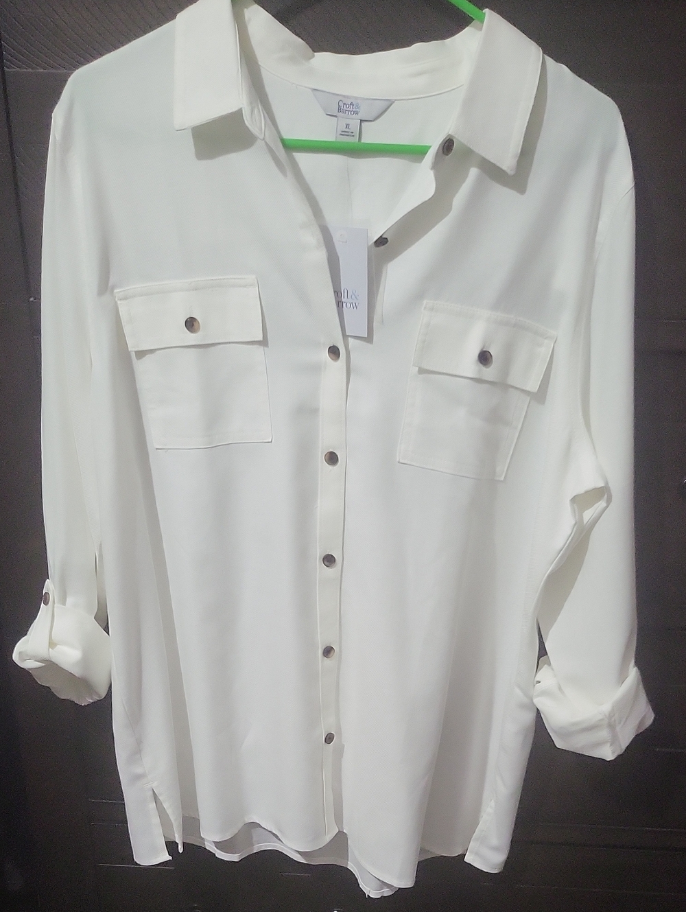 croft & barrow White Button-Front Casual Shirt
